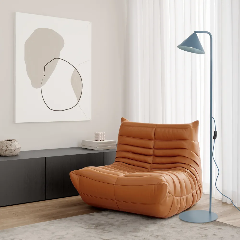 Lampade Da Terra-Selezionato da Mazzolaluce Piantana blu design minimal da lettura parabola orientabile