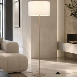 Lampade Da Terra-Selezionato da Mazzolaluce Piantana da terra moderna sabbia con paralume cilindro di tessuto beige