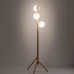 Lampade Da Terra-Selezionato da Mazzolaluce Piantana di legno stile scandinavo con sfere vetro bianco