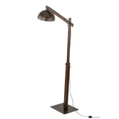 Lampade Da Terra-Selezionato da Mazzolaluce Piantana di legno vintage con cupola di metallo marrone per soggiorno