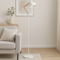 Lampade Da Terra-Selezionato da Mazzolaluce Piantana industriale da terra bianca e legno orientabile