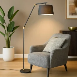 Lampade Da Terra-Selezionato da Mazzolaluce Piantana lampada ad arco da terra nera oro paralume tessuto