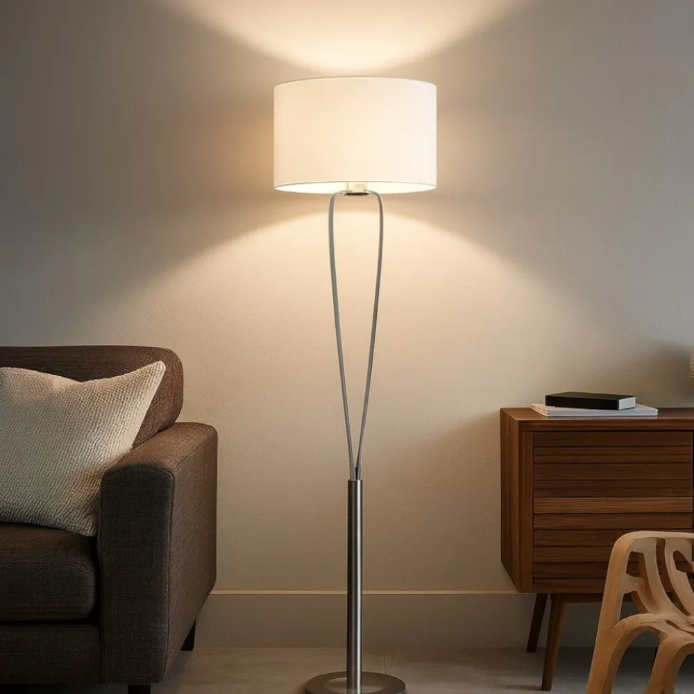 Lampade Da Terra-Selezionato da Mazzolaluce Piantana lampada da terra moderna nichel paralume bianco