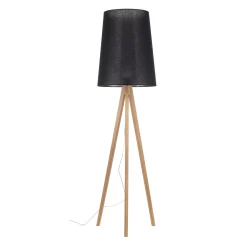 Lampade Da Terra-Selezionato da Mazzolaluce Piantana lampada scandinava tre piedi di legno paralume allungato nero