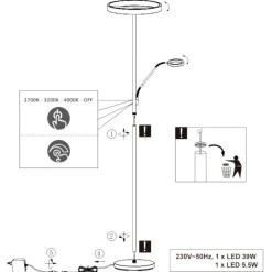 Lampade Da Terra-Selezionato da Mazzolaluce Piantana led 2700k-3200k-4000k nickel moderna doppia luce per ufficio