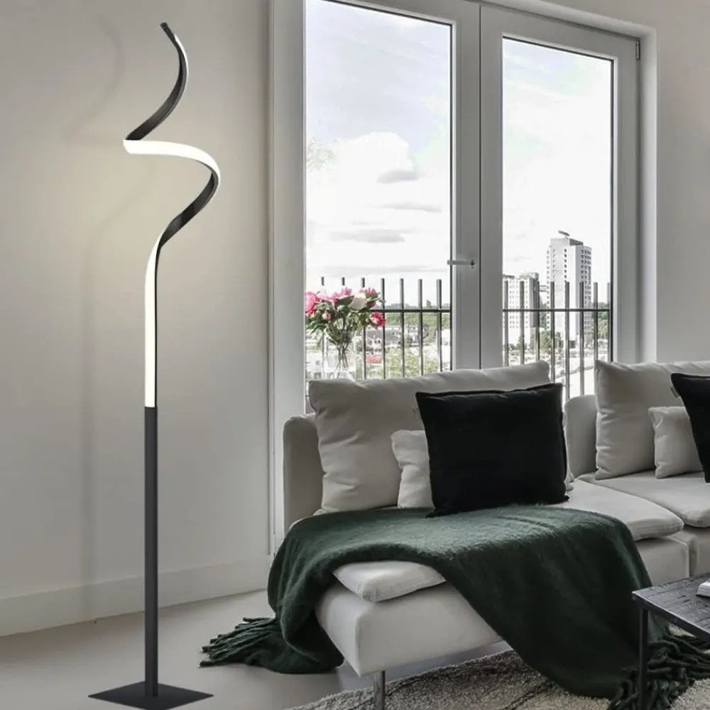 Lampade Da Terra-Selezionato da Mazzolaluce Piantana led 11w 3000k ricciolo nero design moderna