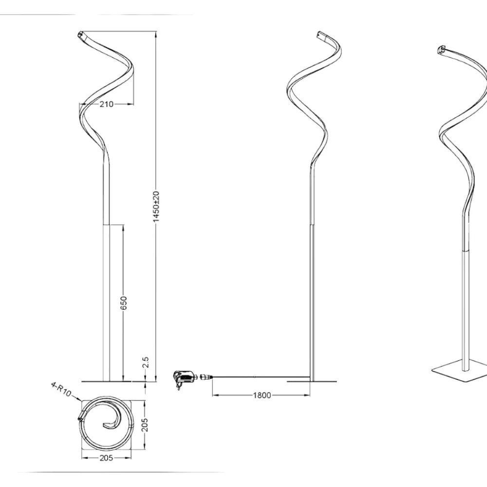 Lampade Da Terra-Selezionato da Mazzolaluce Piantana led 11w 3000k ricciolo nero design moderna
