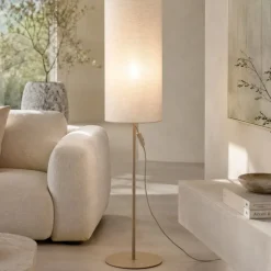 Lampade Da Terra-Selezionato da Mazzolaluce Piantana marrone con paralume cilindro lungo lino scuro
