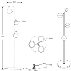 Lampade Da Terra-Selezionato da Mazzolaluce Piantana moderna 3 diffusori biemissione sfere orientabili led da 2700k a 6500k