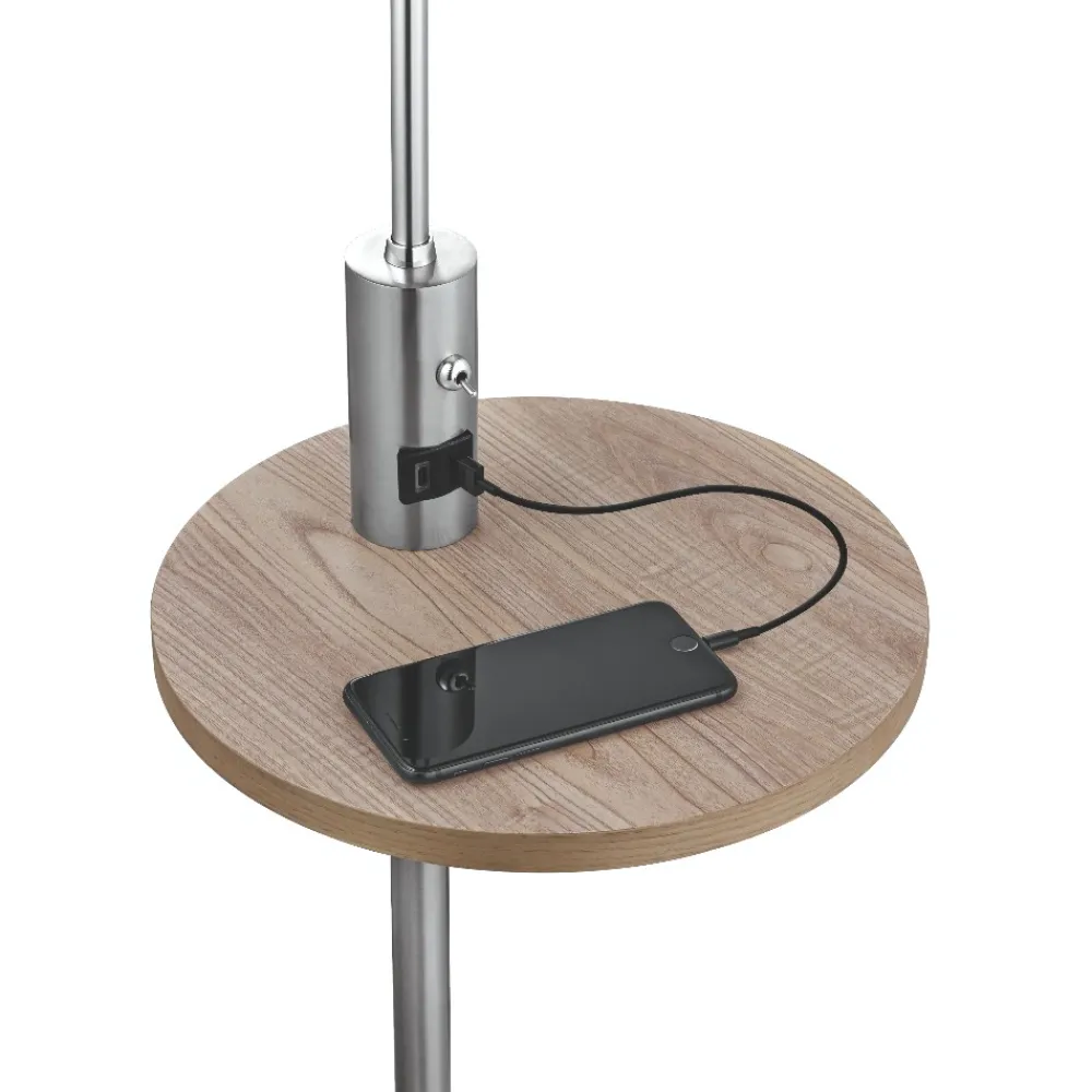 Lampade Da Terra-Selezionato da Mazzolaluce Piantana moderna grigio nickel con tavolino presa usb ricarica