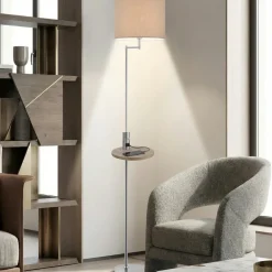 Lampade Da Terra-Selezionato da Mazzolaluce Piantana moderna grigio nickel con tavolino presa usb ricarica