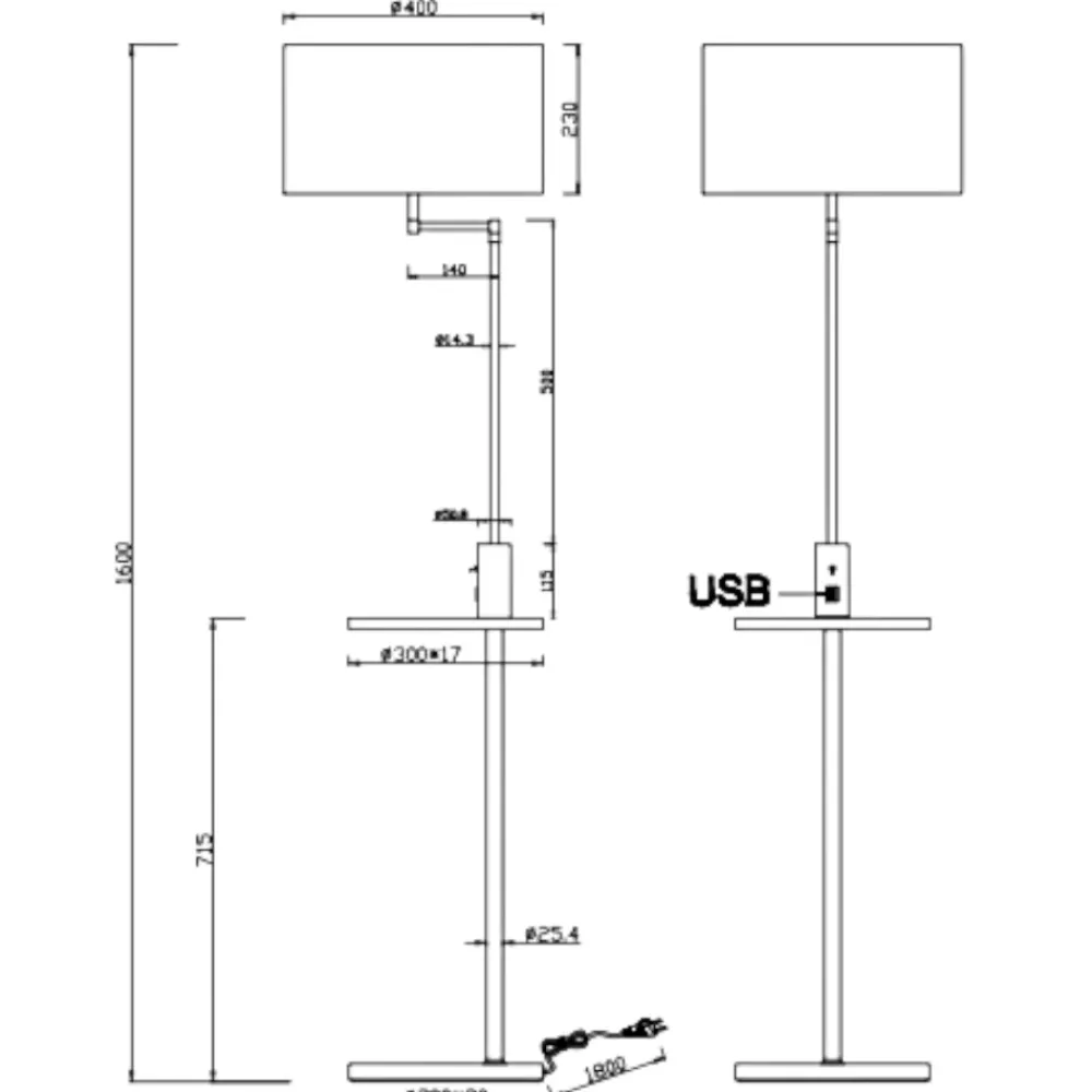 Lampade Da Terra-Selezionato da Mazzolaluce Piantana moderna grigio nickel con tavolino presa usb ricarica
