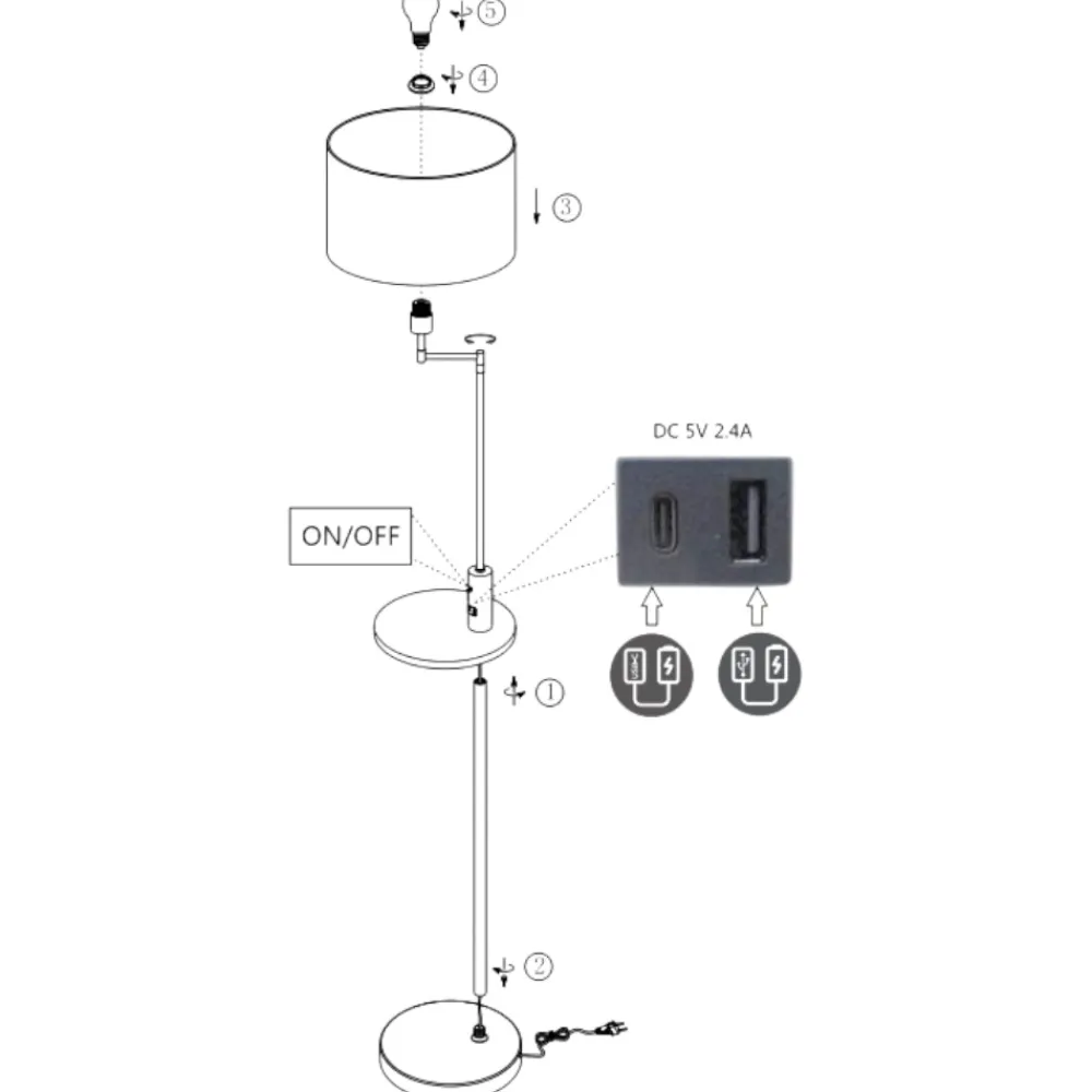 Lampade Da Terra-Selezionato da Mazzolaluce Piantana moderna grigio nickel con tavolino presa usb ricarica