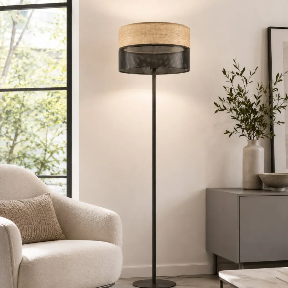 Lampade Da Terra-Selezionato da Mazzolaluce Piantana moderna paralume in metallo nero quercia