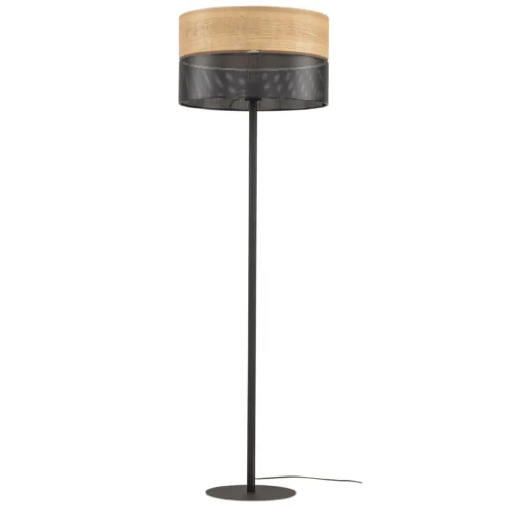 Lampade Da Terra-Selezionato da Mazzolaluce Piantana moderna paralume in metallo nero quercia