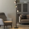 Lampade Da Terra-Selezionato da Mazzolaluce Piantana moderna tre luci orientabili nera e caffe led 24w cct dimmerabile