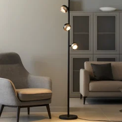 Lampade Da Terra-Selezionato da Mazzolaluce Piantana moderna tre luci orientabili nera e caffe led 24w cct dimmerabile