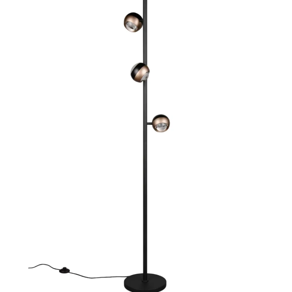 Lampade Da Terra-Selezionato da Mazzolaluce Piantana moderna tre luci orientabili nera e caffe led 24w cct dimmerabile