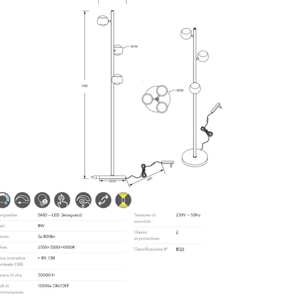 Lampade Da Terra-Selezionato da Mazzolaluce Piantana moderna tre luci orientabili nera e caffe led 24w cct dimmerabile
