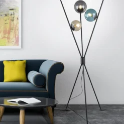 Lampade Da Terra-Selezionato da Mazzolaluce Piantana moderna tre luci portalampada sferico multicolore