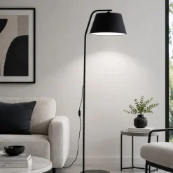 Lampade Da Terra-Selezionato da Mazzolaluce Piantana nera con paralume in tessuto moderna