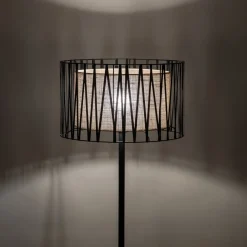 Lampade Da Terra-Selezionato da Mazzolaluce Piantana nera design moderna paralume cilindro tessuto nero intrecciato