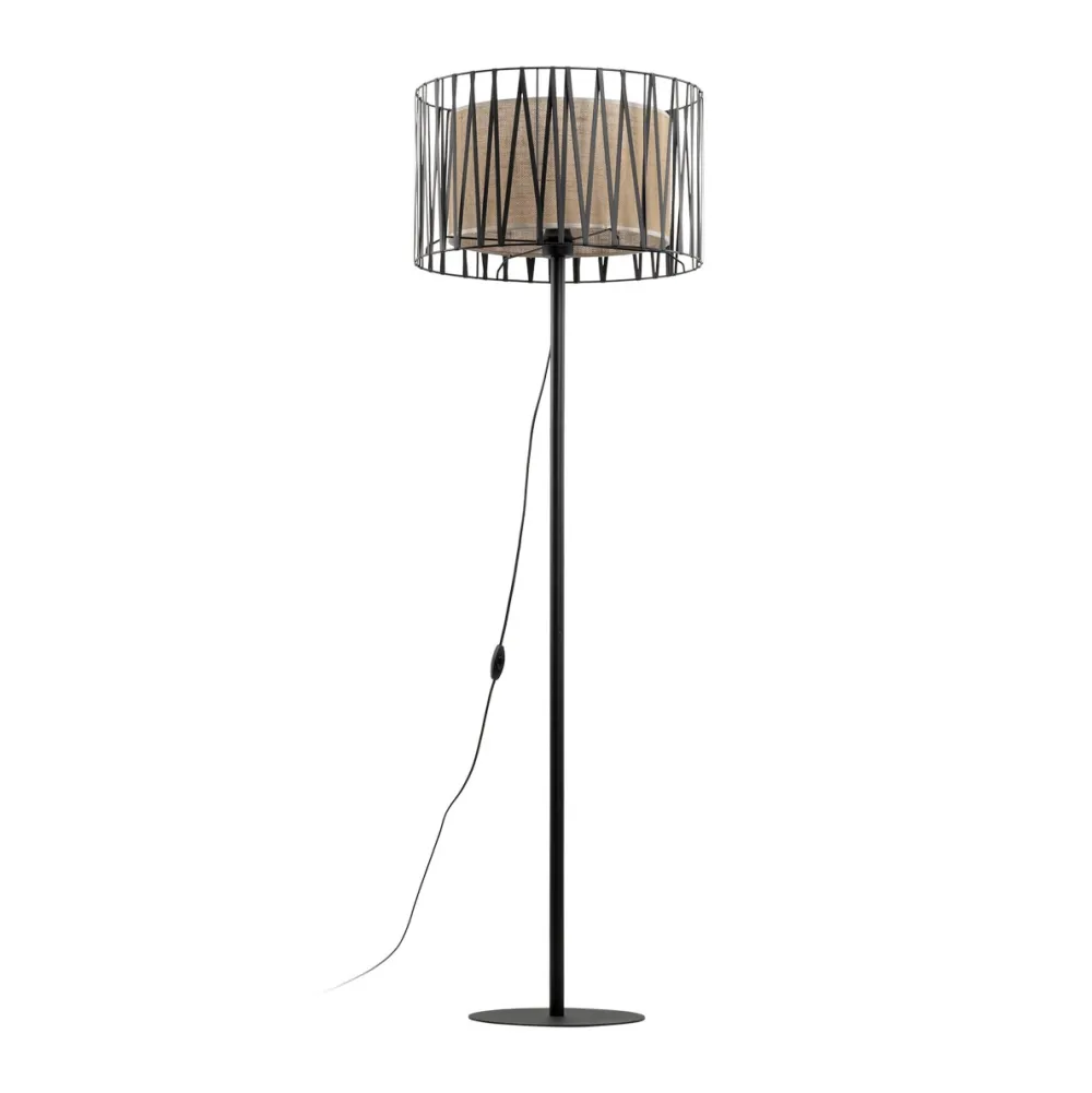 Lampade Da Terra-Selezionato da Mazzolaluce Piantana nera design moderna paralume cilindro tessuto nero intrecciato