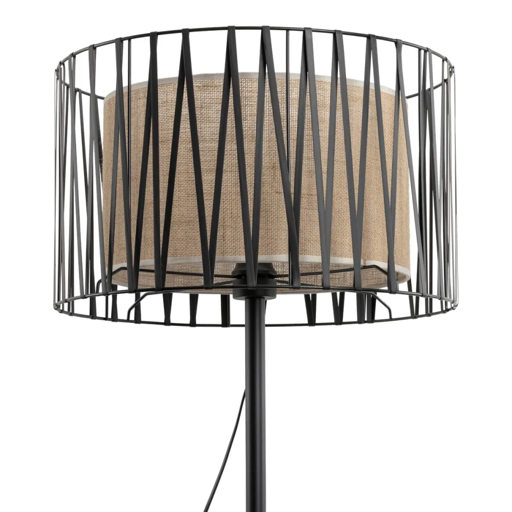 Lampade Da Terra-Selezionato da Mazzolaluce Piantana nera design moderna paralume cilindro tessuto nero intrecciato