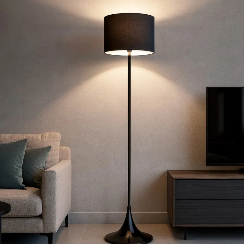 Lampade Da Terra-Selezionato da Mazzolaluce Piantana nera design moderna paralume in tessuto