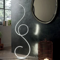 Lampade Da Terra-Ondaluce Piantana pt flok led 44w 3000k design moderna bianca dimmerabile
