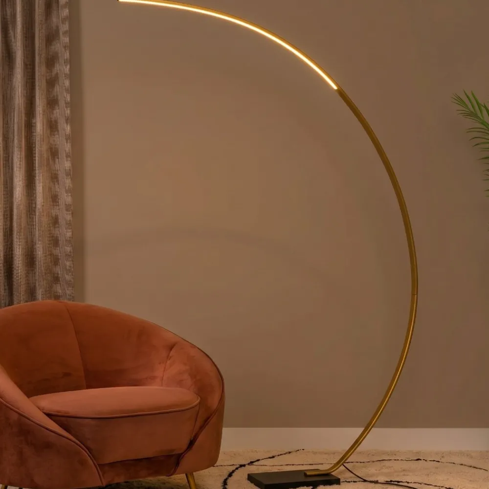 Lampade Da Terra-Selezionato da Mazzolaluce Piantana oro lampada arco base marmo nero led 15w 2700k dimmerabile