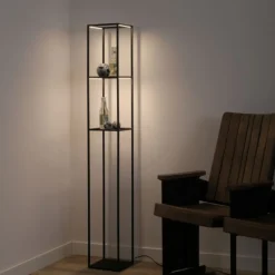 Lampade Da Terra-Selezionato da Mazzolaluce Piantana porta oggetti nera lampada led3000k dimmerabile