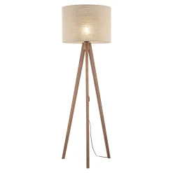 Lampade Da Terra-Selezionato da Mazzolaluce Piantana scandinava tre piedi di legno noce paralume lino beige