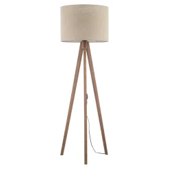 Lampade Da Terra-Selezionato da Mazzolaluce Piantana scandinava tre piedi di legno noce paralume lino beige