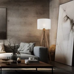 Lampade Da Terra-Selezionato da Mazzolaluce Piantana tre piedi di legno noce scandinavo paralume lino