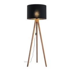 Lampade Da Terra-Selezionato da Mazzolaluce Piantana tre piedi di legno noce paralume lino nero