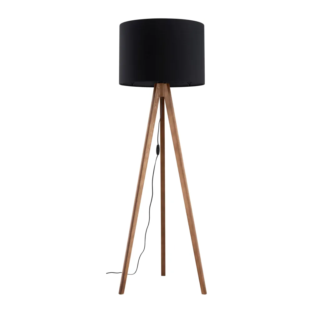 Lampade Da Terra-Selezionato da Mazzolaluce Piantana tre piedi di legno noce paralume lino nero