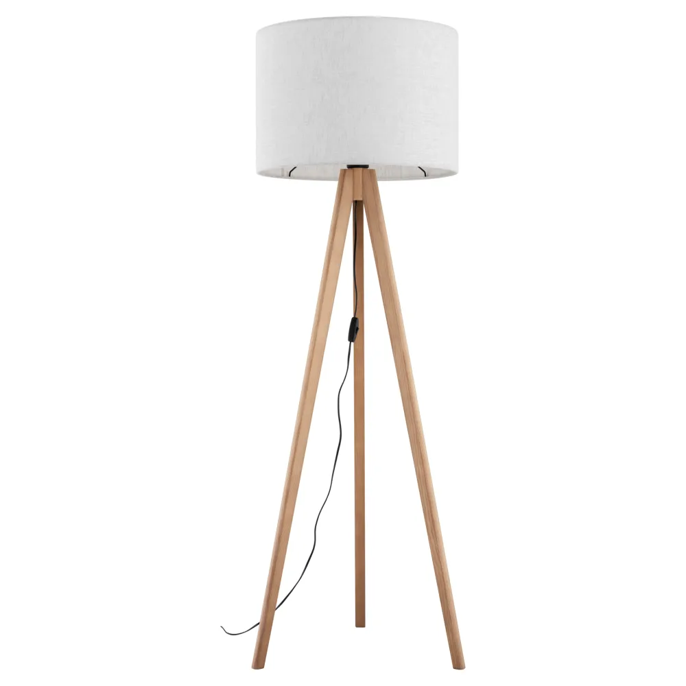 Lampade Da Terra-Selezionato da Mazzolaluce Piantana tre piedi in legno pino scandinavo con paralume lino