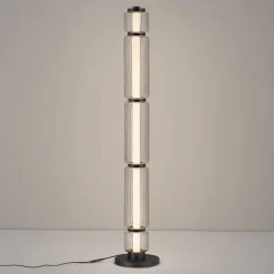 Lampade Da Terra-Selezionato da Mazzolaluce Piantana tubolare led 3000k nera in vetro rigato trasparente per soggiorno salotto