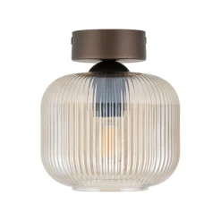 Plafoniere Moderne-Selezionato da Mazzolaluce Piccola plafoniera da soffitto sfera di vetro rigato cognac trasparente