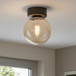 Plafoniere Moderne-Selezionato da Mazzolaluce Piccola plafoniera sfera di vetro ambra