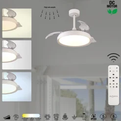 Ventilatori Da Soffitto-Selezionato da Mazzolaluce Piccolo ventilatore pale a scomparsa stanza 13mq bianco led cct motore silenzioso