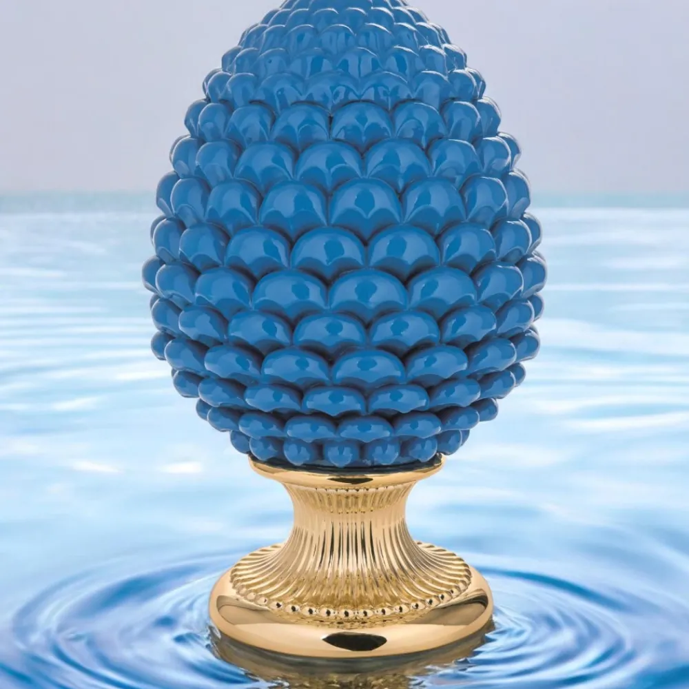 Soprammobili Moderni-Bongelli Preziosi Pigna di ceramica da tavolo blu h35 oro