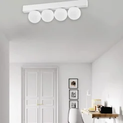 Plafoniere Moderne-Ideal Lux Ping pong pl4 plafoniera bianca led 12w 3000k 4 sfere vetro