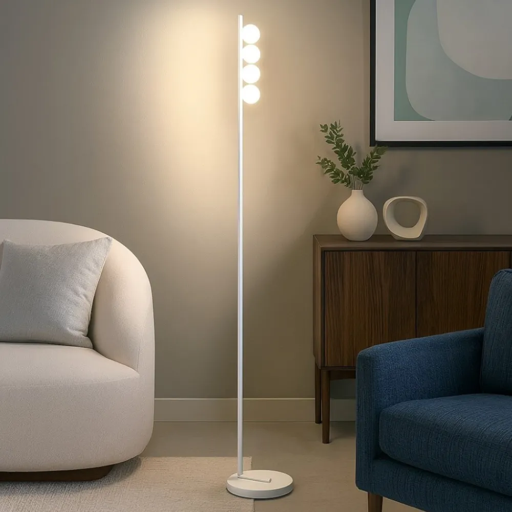Lampade Da Terra-Ideal Lux Ping pong pt4 piantana bianca led 12w 3000k