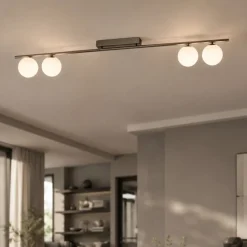 Plafoniere Moderne-Selezionato da Mazzolaluce Plafoniera a binario 141 cm marrone con sfere di vetro per soggiorno moderno
