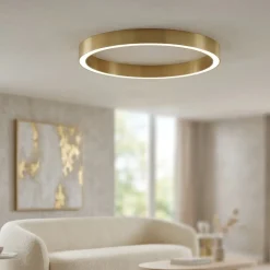 Lampadari Moderni-Selezionato da Mazzolaluce Plafoniera ad anello led 3000k dimmerabile oro 80cm