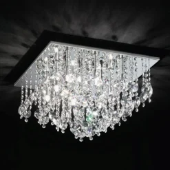 Plafoniere Moderne-Affralux Plafoniera isyluce quadrata cristalli per salotto