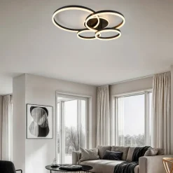 Plafoniere Moderne-Selezionato da Mazzolaluce Plafoniera anelli neri design moderna led dimmerabile con telecomando