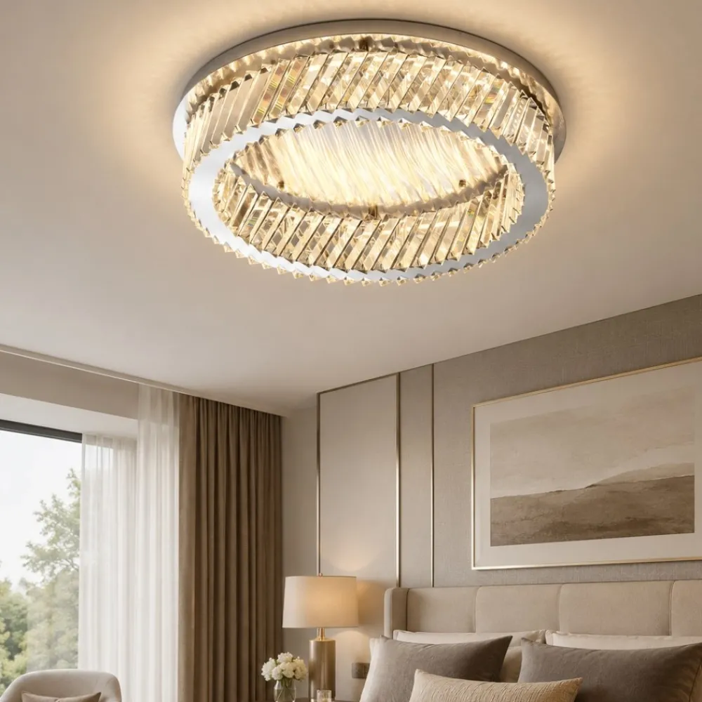 Plafoniere Moderne-Selezionato da Mazzolaluce Plafoniera anello di cristallo per camera da letto led 40w 3000k